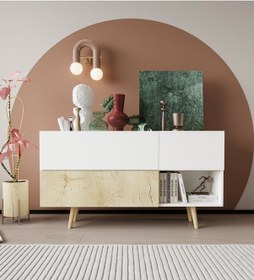 Resim Bolonya Ahşap Ayaklı Modern Konsol 150 Cm Safir Meşe-beyaz 