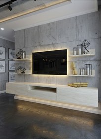 Resim Resital Ledli Duvara Monte Tv Sehpası - Traverten - W6017-8 Çok Renkli 