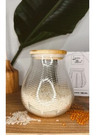 Resim Luca Mia Bambu Kapaklı Çizgili Cam Kavanoz 1000 Ml 4 Adet 20.0045 