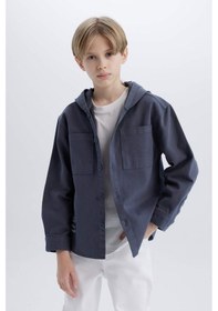 Resim DeFacto Erkek Çocuk Oversize Geniş Kalıp Kapüşonlu Gabardin Uzun Kollu Gömlek D3194A825SPAR153 