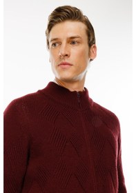 Resim Erkek Dik Yaka Baklava Desenli Yün Ceket Bordo Bordo 