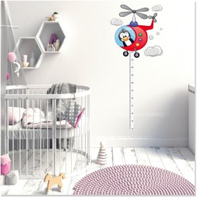 Resim Helikopter Pilotu Penguenve Bulutlar Boy ve Gelişim Ölçer Çocuk Odası Duvar Sticker - 65x65 cm / Renkli / Boy Ölçer 