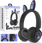 Resim HyperGear Bunny Tracks Çocuk Bluetooth Kablosuz Kulaklık, LED Tavşan Kulaklı - Hafif, Katlanabilir Mikrofonlu Kulak Üstü Kulaklık, HD Stereo Ses, 10 Saat Çalma Süresi, Aux Uyumlu, microSD/FM, Siyah 