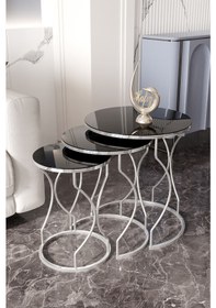 Resim Rüya İç İçe Metal Lüx Zigon Sehpa Gümüş Siyah 