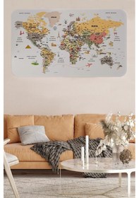 Resim Türkçe Eğitici Ülke Ve Başkent Detaylı Atlası Dünya Haritası Duvar Sticker -60x105-3854 Renkli 
