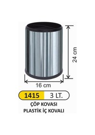 Resim Ofis Tipi Çöp Kovası 3 Litre Paslanmaz(Kovalı) Çelik 