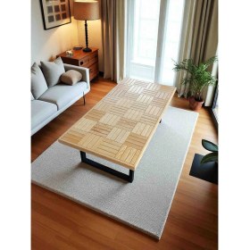 Resim Mirrorss Doğal Orta Sehpa Vernikli 120 x 60 cm Ofis Salon Sehpası Retro Tasarım 