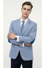 Resim Plus Scorpion Erkek Slim Fit Ceket Kol Yamalı Çift Yırtmaç Mikro Desenli Blazer 