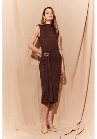 Resim DeFacto Bodycon Vücudu Saran Balikçı Yaka Basic Düz Tokalı Kolsuz Midi Abiye Elbise E8947AX25SPBN207 