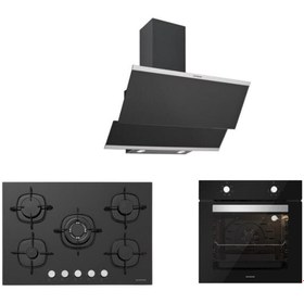 Resim Silverline Siyah Cam Ankastre Set (3420 Classy 60+cs5365b01+bo6501b01) 
