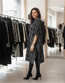 Resim 02Lady Fashion kadın kapüşonlu desenli triko panço 