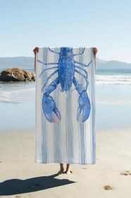 Resim Dijital Baskı Plaj Deniz Havlusu Istakoz Desenli Peştamal HVL0123 