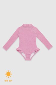 Resim UV Korumalı Uzun Kollu Dokulu Tek Parça Kız Çocuk Mayo Pink Frosting - Pink Frosting / 2-3 Yaş 