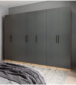 Resim Harika 7 Kapaklı Dolap Gardırop Çam Füme - Montaj Dahil 