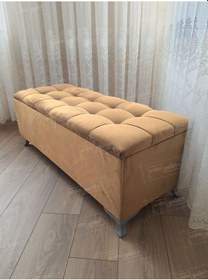 Resim Çizgi Kapitoneli Sandıklı Puf 110 Cm Gümüş Ayak Vizon 