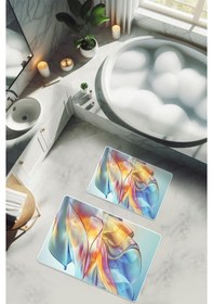 Resim Yıkanabilir Kaymaz Tabanlı Modern Desenli 2'li Banyo Paspas Takımı Bps0001 Renkli 