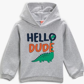 Resim Erkek Bebek Hello Dude Baskılı Kapüşonlu Sweatshirt 