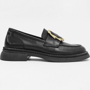 Resim Marvel Siyah Hakiki Deri Altın Tokalı Kadın Loafer-siyah Deri Siyah 