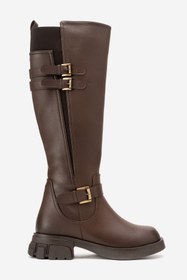 Resim Nuvve VALOR Kadın Kahverengi Deri Çift Tokalı Uzun Binici Çizme 