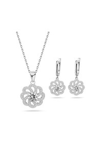 Resim Brezza Lusso Jewelry 925 Ayar Aster Çiçeği Zirconia Taşlı Işıltılı Kolye Küpe Set 