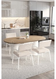 Resim Avvio Bohem Ayak 4'lü Hera Metal Sandalye 80x140 Masa Sandalye Takımı Akçaağaç 