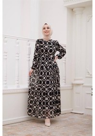 Resim Neşeli Butik Kadın Kemerli Yeni Sezon Tesettür Elbise Sms016 Siyah 