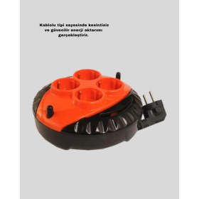 Resim Mestore 3 Metre Uzatma Kablolu 4 Prizli Makara Kırmızı 
