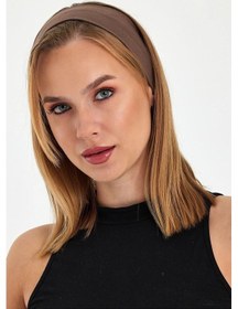 Resim Kadın %100 Pamuklu Penye, Kaymaz, Terletmez, Ultra Hafif, Spor Saç Bandı Bandana - Tek Ebat / Kahverengi Kahverengi 