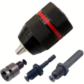 Resim 4 Parça Ağır Hizmet Tipi Metal Matkap Mandren Seti, 1.5-13mm Anahtarsız Altıgen Sap/SDS/Soket Adaptörleri - Dayanıklı Çelik Dönüştürücü Kiti 