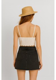 Resim Yüksek Bel Püsküllü Mini Jean Etek Antrasit 