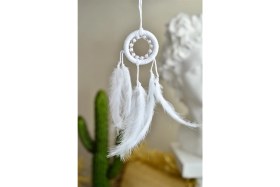 Resim Miamantra Araba Süsü Beyaz ve İncili Rüya Kapanı (Çap 6 cm) 