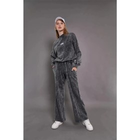 Resim Ponçik Kadın Yıkamalı 2 Iplik Eşofman Takımı Cepli Beli Büzgülü Siyah 24529 