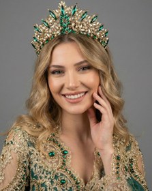 Resim Işıltılı Kına Gecesi Tacı - Kristal Taşlı Çift Renkli Model - Kırmızı 