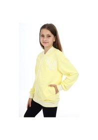 Resim Toontoy Kız Çocuk Kolej Yaka Fermuarlı Düşük Omuz Baskılı Örme Hırka - 2 İplik Açık Sarı 