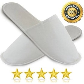 Resim Tek Kullanımlık Lüks Elyaf Alt Sünger Takviyeli Otel Terliği Beyaz 100'lü 