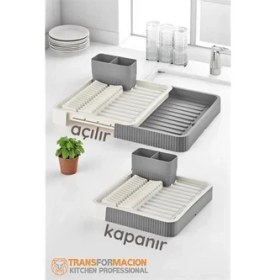 Resim Belle Fusion Açılır-Kapanır Bulaşıklık - Bulaşık Durulama Sepeti Tabaklık Bulaşık Kurutmalık Gri 