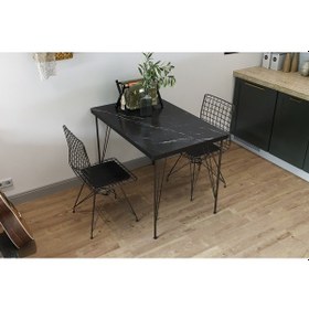 Resim EBRAR İKİ KİŞİLK 60*90 SİYAH MASA+2 TEL SANDALYE 
