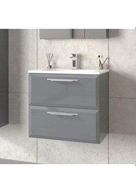 Resim Orka Nuvola 65 Cm Mdf Parlak Gri Banyo Dolabı Takımı Ve Boy Dolab Gri 