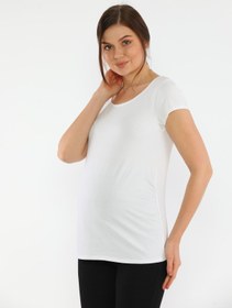 Resim MEGHAN L.A Beyaz Hamile Esnek Pamuklu Kumaş T-shirt 