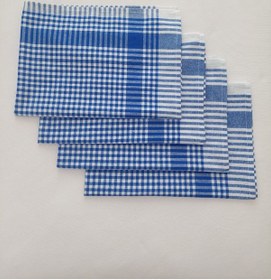 Resim Pamuklu Mavi Renkli Pöti Kareli 4'lü Kurulama Bezi,peçete 