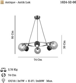 Resim Lucea Jamo 3+3 Antık Lak Avize 3xgu10+3xe27 
