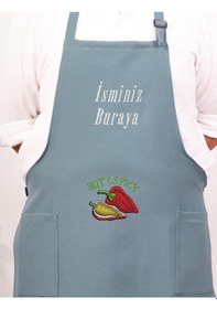 Resim Mutfak Önlüğü Kişiye Ve İsme Özel Nakışlı Mutfak Önlüğü Biber02 Farklı Renkler Mavi 