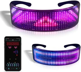 Resim Bluetooth Işıklı Gözlükler, LED Gözlük Değiştirilebilir Özelleştirilebilir, APP Kontrollü Akıllı Aydınlık Gözlükler, Partiler, Doğum Günleri, Barlar, Festivaller, Metin Gösterebilir, 