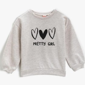 Resim Kız Bebek Kalp Baskılı Sweatshirt Bisiklet Yaka Uzun Kollu Pamuklu 
