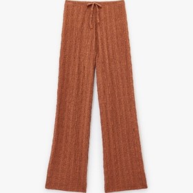 Resim Koton Beli Bağcıklı Dokulu Uzun Bol Paça Pantolon Kahverengi 6wak40058ek Kahve 