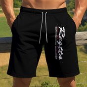Resim Erkekler için Yazlık Rahat Baskılı Harfli Şortlar - Şık Siyah Polyester İpli Plaj Giysisi "Retreat" Tasarımı ile, Dış Mekan Rahatlığı için Rahat & Nefes Alabilen, Dış Mekan Eğlence Giysisi | Yaz Modası Şortları | Nefes Alabilen Kumaş, Yaz Şortları 