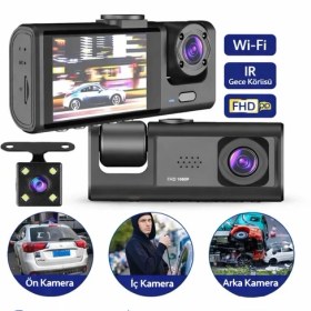 Resim BYZM Akıllı Full Hd 3 Kameralı Araç Içi Güvenlik Kamerası Ön-Arka-Iç Kayıt, Park Modu 