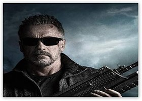 Resim Ahşap Tablo Terminator Dark Fate Arnold Silahlı 