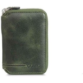 Resim GUARD Fermuarlı Antik Yeşil Hakiki Deri Mini Erkek Cüzdan P796 
