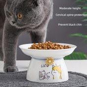 Resim Sevimli Karikatür Tilki Tasarımlı Ergonomik Seramik Kedi Kabı - Boyun Konforu için Yükseltilmiş, Siyah Çene ve Omurga Koruma Önleyici, Kediler için Dönmeyen Yiyecek ve Su Kabı, Kedi Maması Kabı 